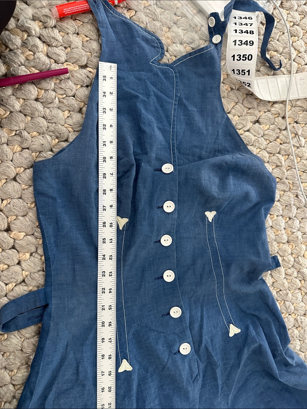 Vintage 1950s Gay Gibson Avondale Denim Maxi Dress Sleeveless Button Front - Picture 6 of 8